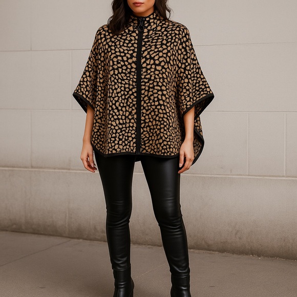 Grace the Perfect Fit Animal Print Zip Poncho Sweater – Size L - Picture 1 of 16